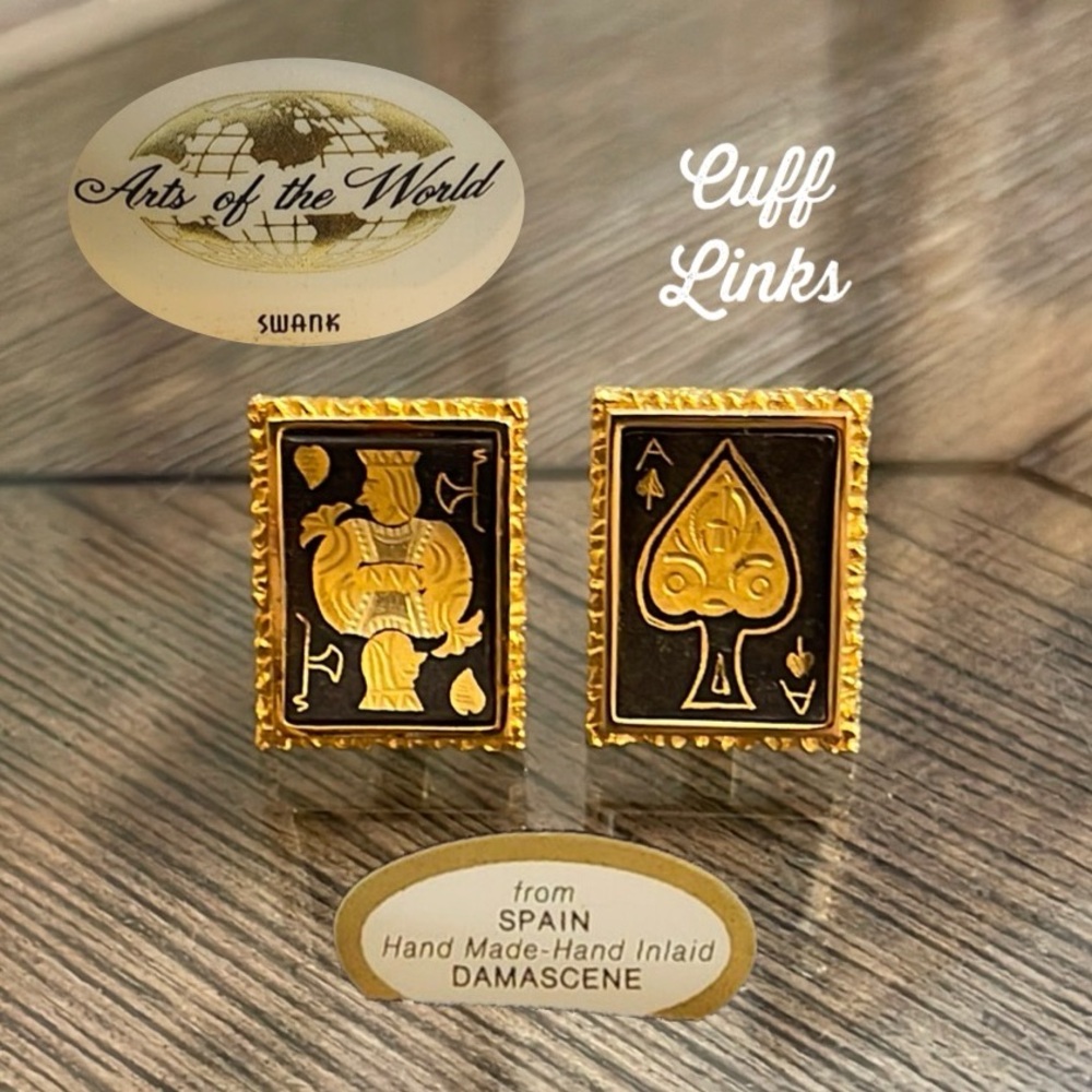 Swank Damascene Cufflinks Poker King Ace Spades Playing Cards